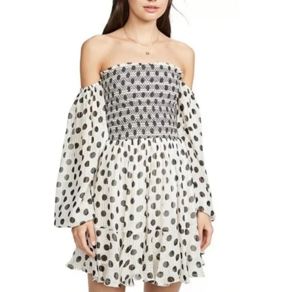 Rococo Sand Domino Dress Womens XS Black White Polka Dot Smocked RS-DOMINO-1104A